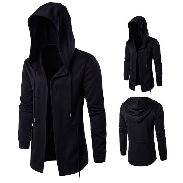 

2018 autumn dark of men's trench coat men's mid-length mantle wizard cloak hooded coat large size xd045, Tan;black