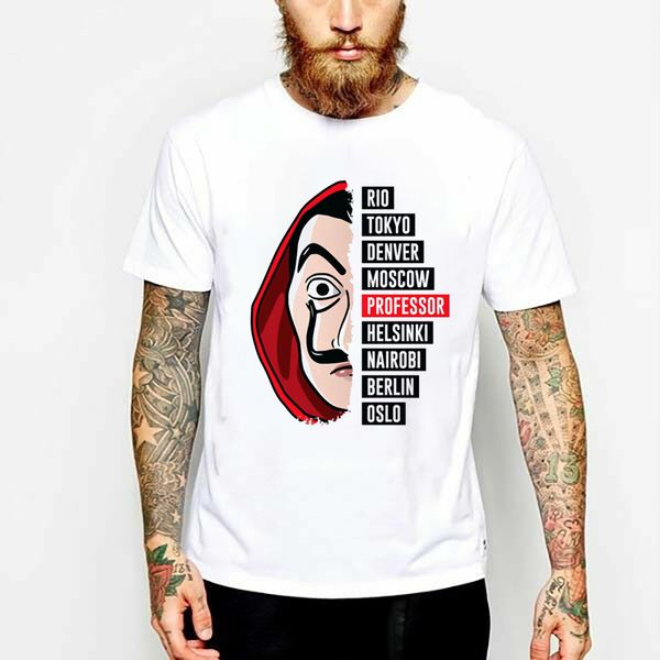 

дом бумаги мужчины tshirt забавный дизайн la casa de papel t-shirt деньги heist телесериал o-neck tshirt мужчин с коротким рукавом, White;black