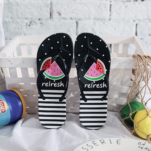 

korean version fashion and simple flip-flops for women summer pvc non-slip watermelon flip-flops bathroom slippers flat slippers size 36-40, Black