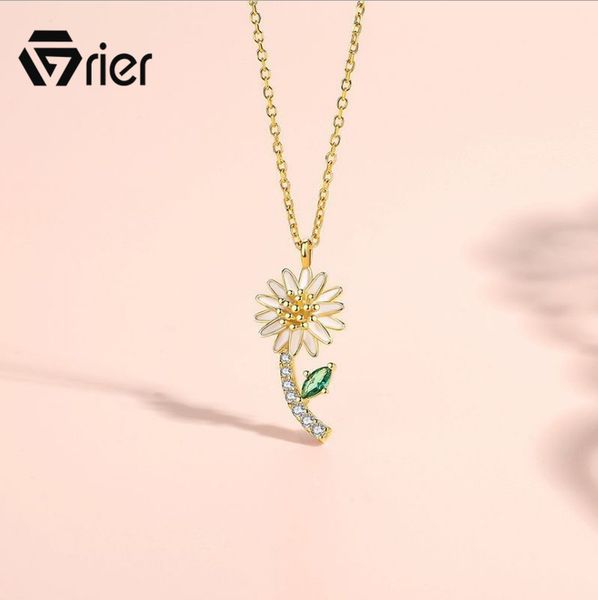 

grier daisy pendant necklace s925 sterling silver necklace fashion trendy women clavicle chain flowers jewelry gif