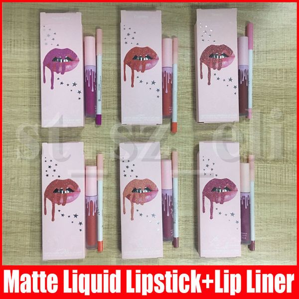 

Губы Макияж Set Matte Liquid Lipstick Lip Liner 12 цветов для губ Kit Двадцать розовый блеск для губ