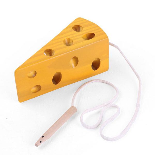 

wooden baby mouse thread cheese plaything early learning teaching montessori mathematics learning education skill training toys