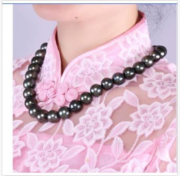 

bvb stunning 10-11mm tahitian round black green pearl necklace 18inch 14k, Silver