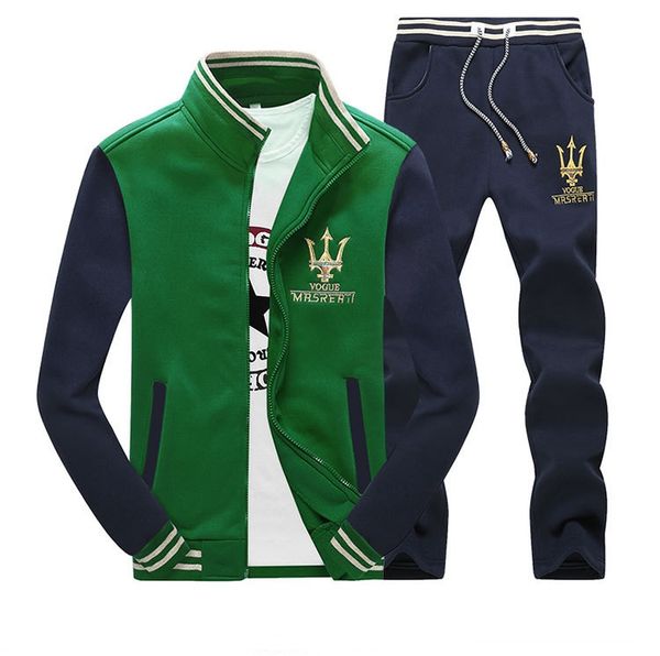 

new spring autumn men sportswear suits zipper tracksuits male sweatshirts +pants plus size, Black