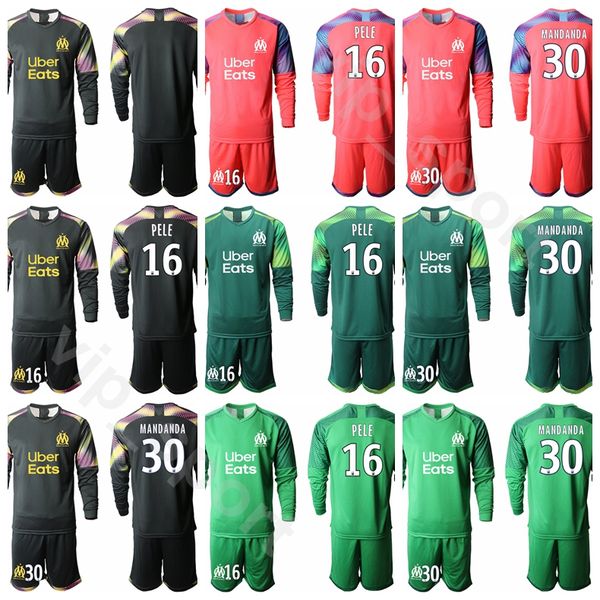 

вратарь gk футбол комплекты рубашка 16 yohann пеле вратарские марсель с длинным рукавом джерси set 30 манданда красный зеленый черный красны, Black