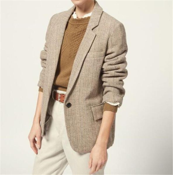 

herringbone wool blazer women coats lapel collar single button long sleeves fashion blazers suit 2020, White;black