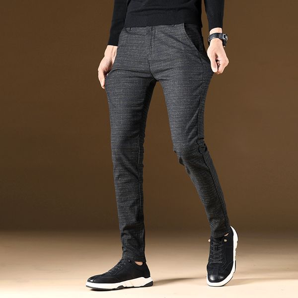 

fashion 2020 spring and autumn new listing men's casual stretch slim trousers fashion men's cotton grey casual pants, Black