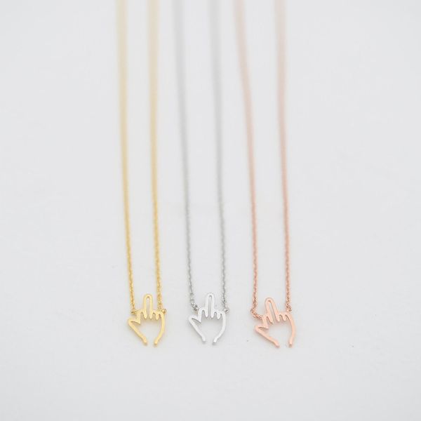 

модная подвеска ожерелья ожерелья кулон палец некультурные жесты средним пальцем оригинальность колье стиль первый подарок для womem, Silver