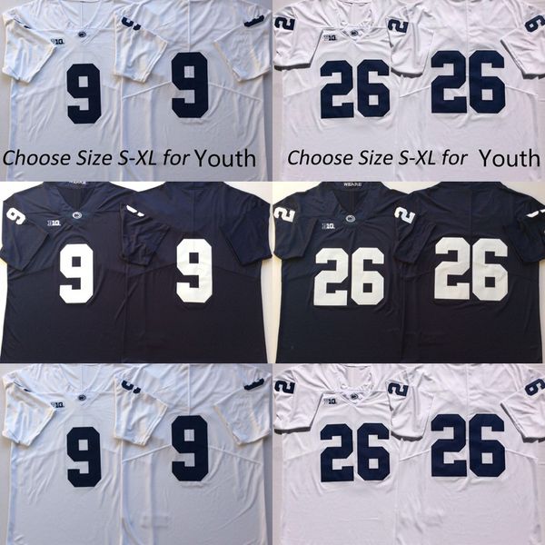 

Penn State Nittany Lions #9 Trace McSorley 26 Saquon Barkley College Football Jersey No Name Navy Blue White Football Jerseys