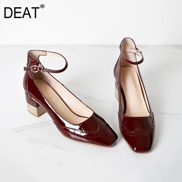

deat] 2020 pu leather square toe buckle strap temperament retro single high heels shoes women new spring summer fashion 10b114, Black
