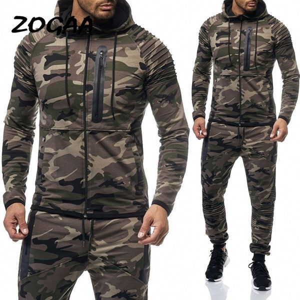 

zogaa мужские камуфляж tracksuit толстовки + sweatpants 2 шт спортивный костюм большой размер мода спортивная одежда костюм повседневный tra, Gray