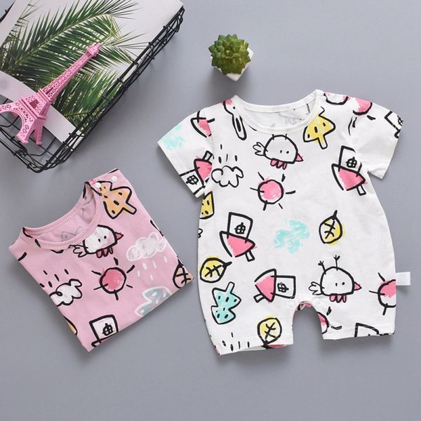 

summer baby bodysuit girls boys short sleeve cartoon pattern soft rompers, Blue