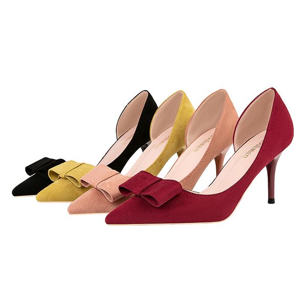 

sweet high heel shallow mouth pointed bow women's single shoe bow