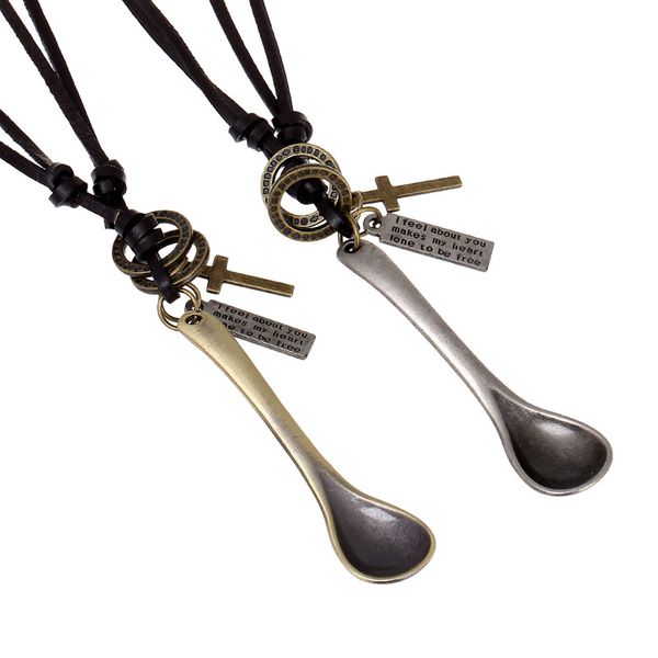 

cibocibo new luxury necklace men vintage cross leather rope chain men necklace trendy retro personalized, Silver