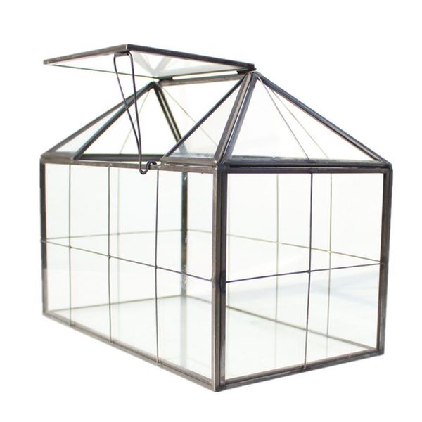 

glass terrarium jewelry box clear glass box geometrical ,house shape close geometric terrarium tablesucculent plan, Pink;blue