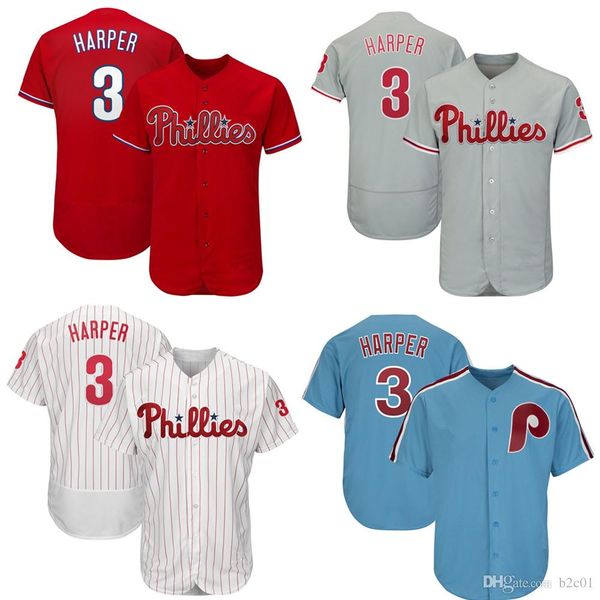 

2019 Phillies Bryce Harper Jersey white Red Grey Blue men women Philadelphia jersey