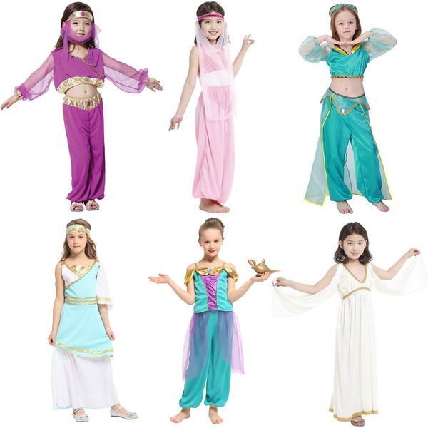 

kids children arabian princess costumes for girls princess jasmine cosplay carnival new year halloween party dress up, Black;red