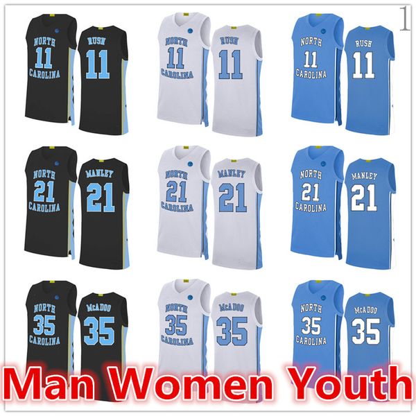 

2020 custom made ncaa north carolina basketball jerseys ryan mcadoo 35 shea rush 11 sterling manley 21 jersey any name number size s-5xl, Black