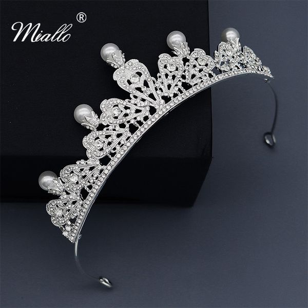 

miallo baroque pearls austrian crystal tiara and crown women headpiece europe vintage queen princess crown wedding hair jewelry, Golden;white