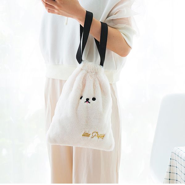 

cute cosmetic bag cartoon plush dog girl mini bag travel pouch drawstring makeup tools organizer c55
