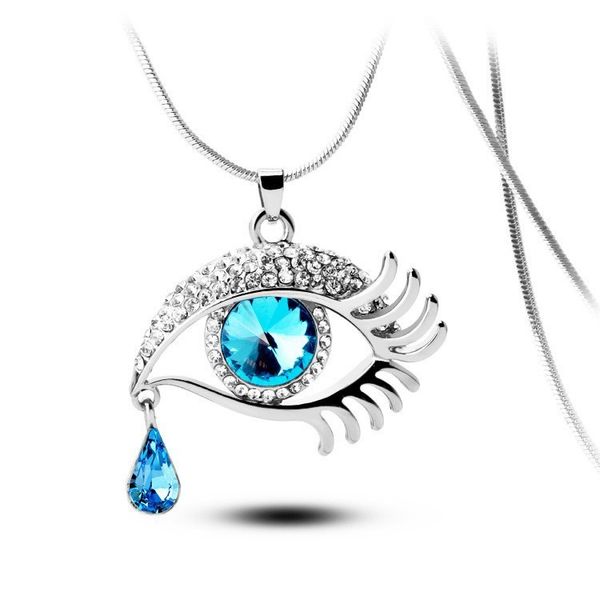 

summer ethnic jewelry blue turkey evil eye tear color long chain pendant necklaces for women ml055, Silver