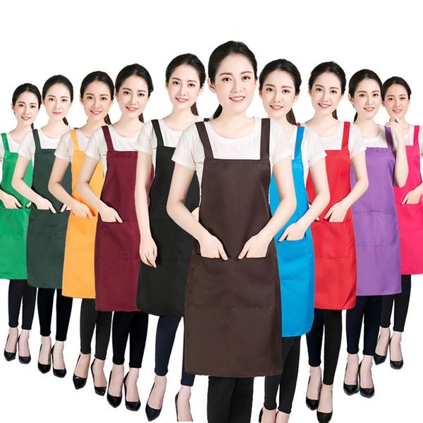 

12 colors big kids aprons pocket craft cooking baking art painting kitchen dining bib aprons for children christmas halloween, Blue