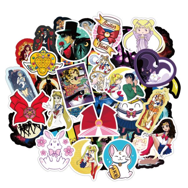 

50 pcs sailor moon anime girls waterproof stickers for skateboard suitcase phone lapluggage sticker