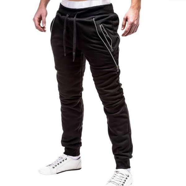 

2018 brand men pants hip hop harem joggers pants 2018 male trousers mens joggers solid zipper decoration sweatpant, Black