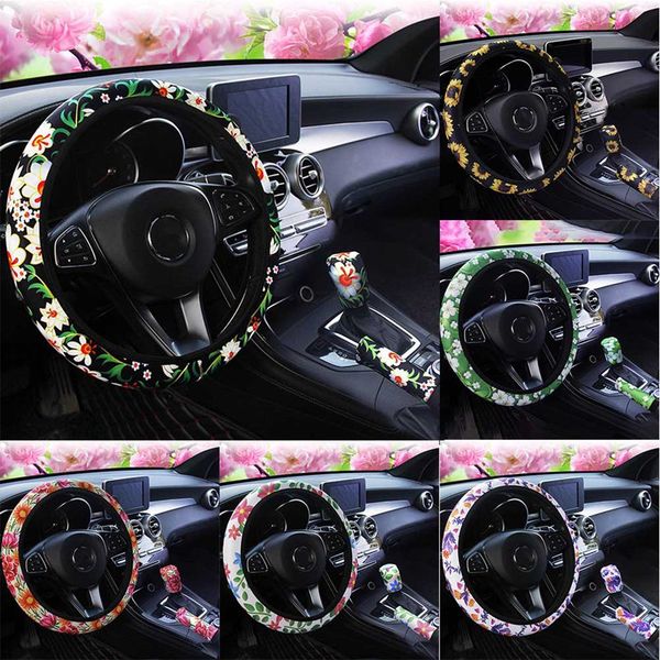 

3pcs/set car styling auto non slip universal stretchy neoprene sunflower floral print steering wheel cover interior accessories