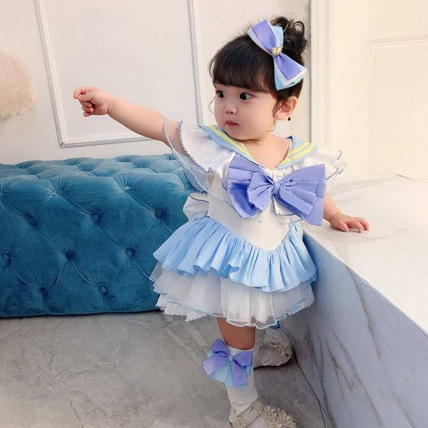 

baby girl japan style 4pcs sailor moon suit 2020 summer children clothing cute sets dress+shorts+socks+hair clip e20138, White