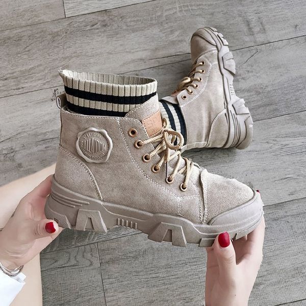 

boots women's new style versatile thick bottomed dull polish yarn mouth short boots, Black