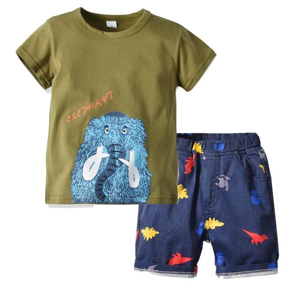 

children sets boy cotton jumper t-shirts with dinosaur pants baby boy clothes fashion casual cartoon 2pcs outfits, White
