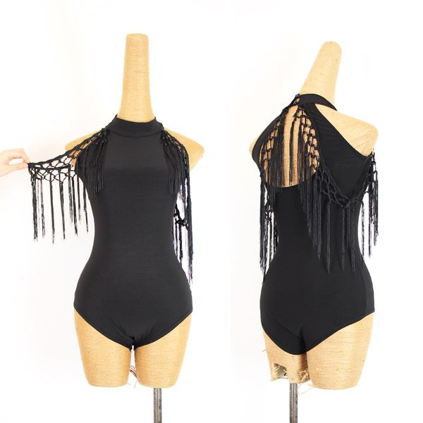 

new classical latin dance leotard tassels backless bodysuit for women ballroom cha cha practice clothes shirt dl4250, Black;red