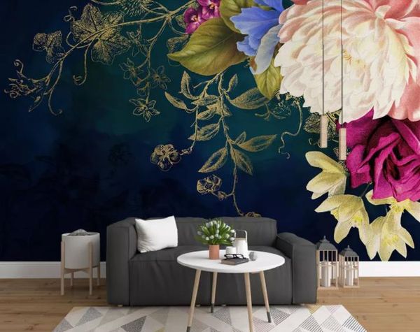 Foto personalizzata 3d wallpaper murale Nordic minimalista retrò fiore rosa Pastorale americana HD seta TV sfondo muro tappezzeria per soggiorno