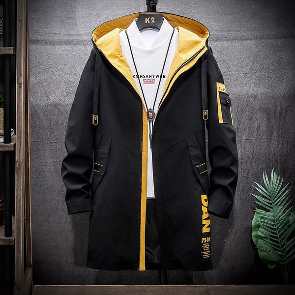 

men's jackets 2021 autumn jacket loose male clothing bring hat motion leisure time long coat serve streetwear windbreaker black japan s, Black;brown