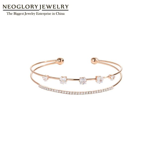 

neoglory elegant square cubic zircon bangle for young women simple style silver color wedding hand accessory for bride gifts, Black