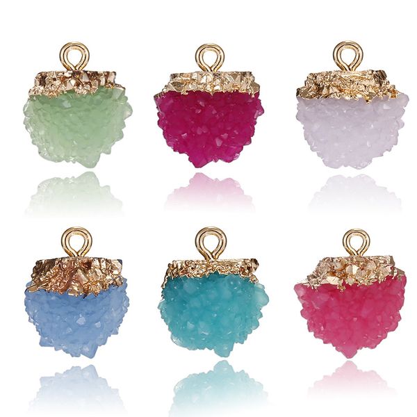 

new imitation ore resin druzy round ball stone pendant natural stone charm gold plate diy jewelry making for women necklace bracelet earring, Bronze;silver