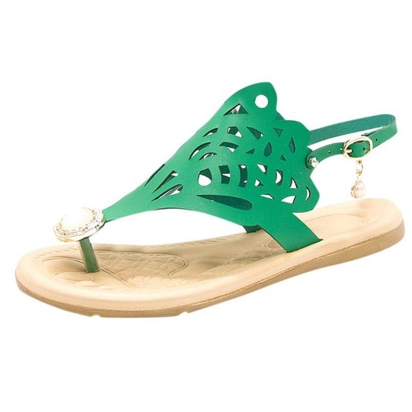 

bohemian shoes woman female summer sandals women 2020 flat casual roman shoes zapatos pearl hollow beach sandalias mujer #35, Black