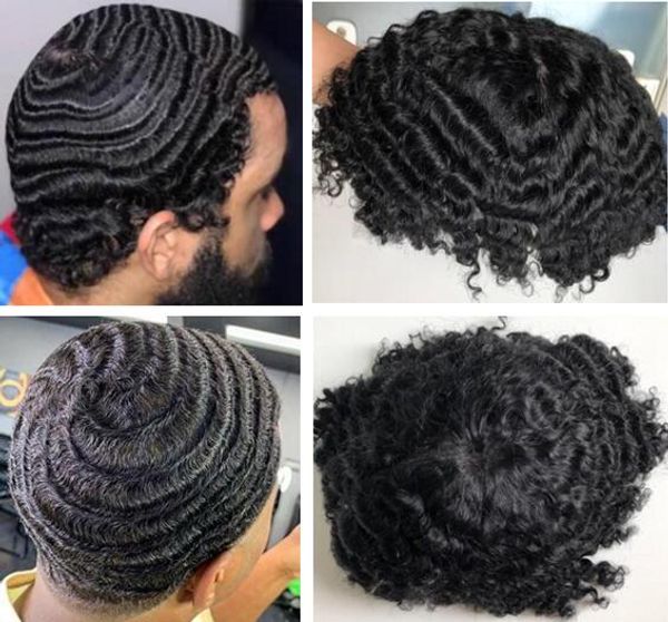 

волнистые мужчины toupee для баскетболистов и баскетбольных фанатов full lace мужчины парик парики индийская девственница реми замена челове, Black