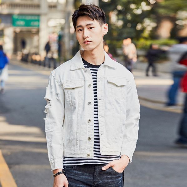 

2020 new men's denim jacket youth hole fashion self-denim jacket, Black;brown