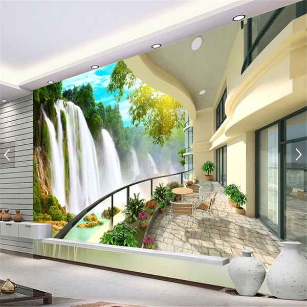 Custom 3d Wall Mural Wallpaper Home Decor Balcony Waterfall Nature Landscape 3d Photo Wall Paper For Living Room Bedroom Tv Background Wall Free
