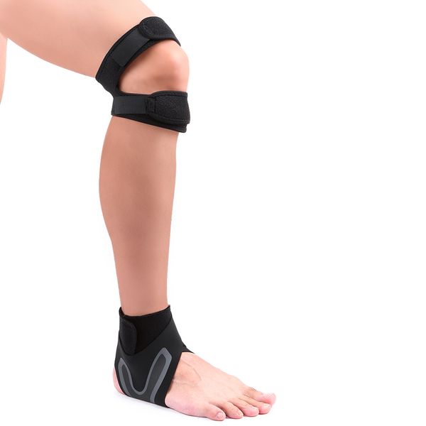 

1 pair knee and ankle supports set breathable adjustable dual strap neoprene knee ankle brace support straps for recovery, Black;gray