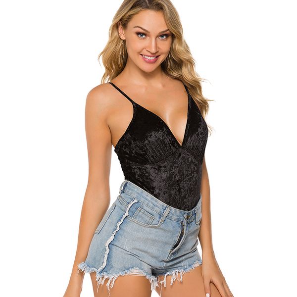 

women's jumpsuits & rompers summer v-neck bodysuit women shoulder strap bodysuits sleeveless female autumn stretch minimalist, Black;white