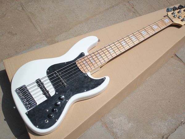 

6-string bass guitar electric bass with white pickguard, maple fingerboard, chrome hardware, personalized service