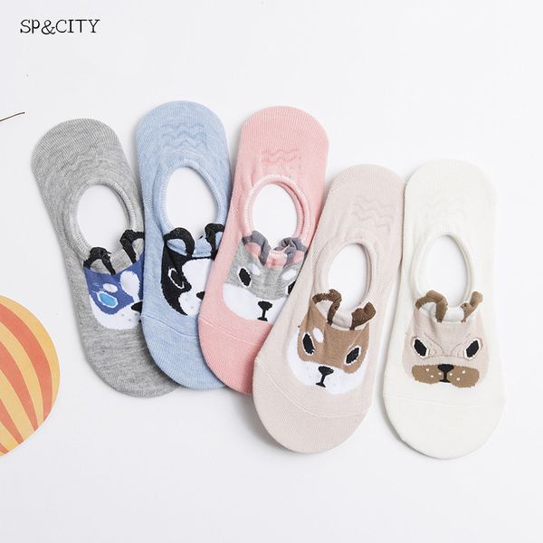 

cartoon cotton pug patterend ankle soks slippers women thin funnny boat socks ladies art fashion spotry short invisible socks, Black;white