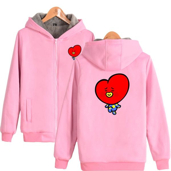 

BTS K-pop Thicker Hoodie Sweatshirt Zipper Love Yourself Fashion Thicker Sweatshirt Cartoon Casual Winter Warm Clathes bts album
