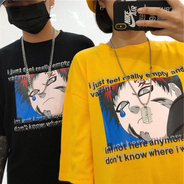 

summer new style harajuku-style friend couple clothes ins super fire vintage sense girl's loose-fit european goods t-shirt, White