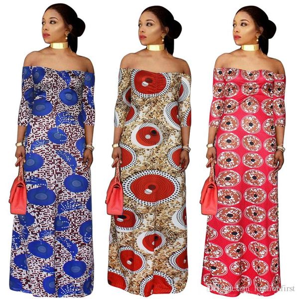 

african print off shoulder dress 2018 new autumn plus size 5xl dress for fat women european style floor length printing dresses
