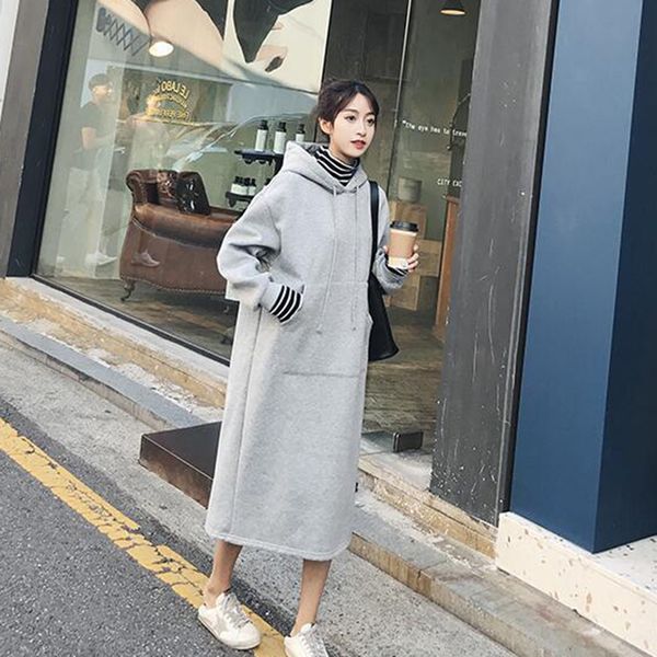 

superaen 2019 autumn and winter new women velvet dress solid color cotton ladies dress fashion casual wild women clothing, Black