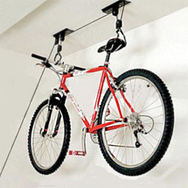 

saving space storage garage hanger display bicycle rack hook ceiling mounted bike lift metal holder durable pulley accessories